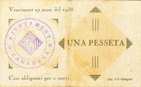 Реверс банкноты 1 peseta Camaras (Spain) 1937