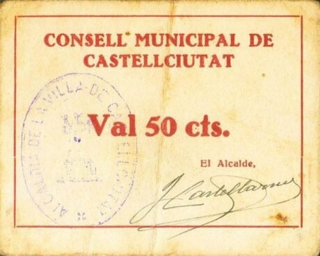 Аверс банкноты 50 centymów Castelsiutat (Hiszpania)