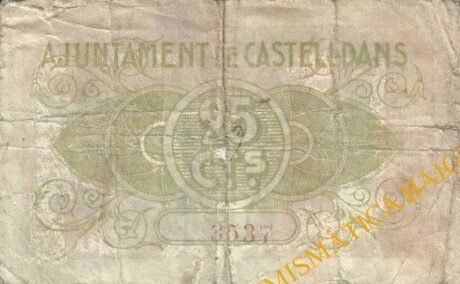 Реверс банкноты 25 centymów Castelldans (Hiszpania) 1937