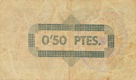 Реверс банкноты 0,50 песетас Кастельданс (Испания) 1937 года