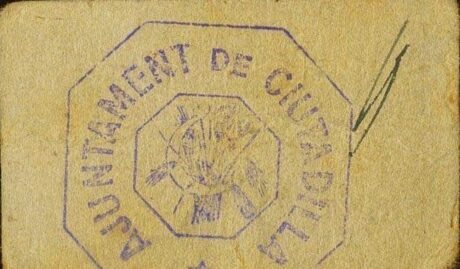 Реверс банкноты 1 peseta Ciudadilla (Hiszpania) 1937