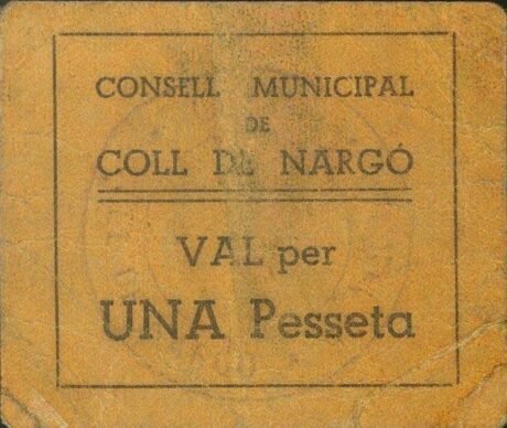 Аверс банкноты 1 peseta Coll de Nargo (Hiszpania)
