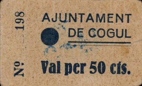 Awers banknotu 50 centymów Cogul (Hiszpania)