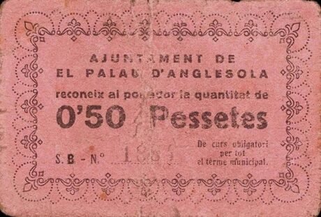 Аверс банкноты 0,50 peset El Palau d'Anglesola (Hiszpania) 1937