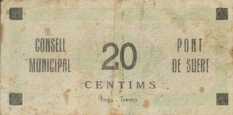 Аверс банкноты 20 centymów Pont de Suerte (Hiszpania) 1937