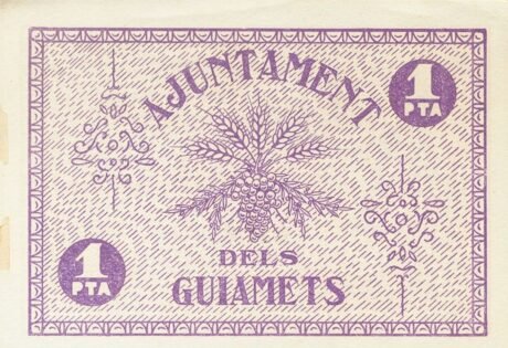 Реверс банкноты 1 песета Эльс Гиамец (Испания) 1937 года