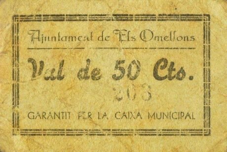 Аверс банкноты 50 centymów Els Omellons (Hiszpania)