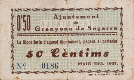 Аверс банкноты 50 сантимов Граньена де Сегарра (Испания) 1937 года