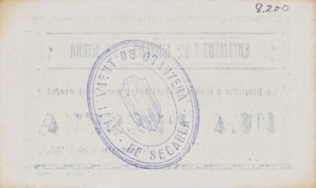 Реверс банкноты 1 песета Граньена де Сегарра (Испания) 1937 года