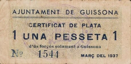 Аверс банкноты 1 peseta Guisson (Hiszpania) 1937
