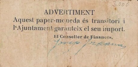 Реверс банкноты 1 peseta Guisson (Hiszpania) 1937