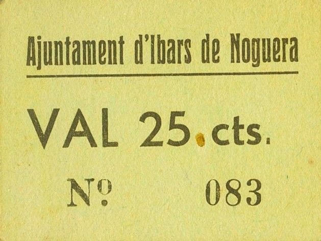 Аверс банкноты 25 сантимов Ибарс де Ногера (Испания) 1937 года