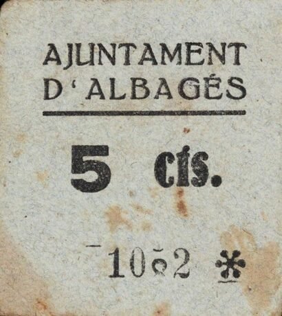 Аверс банкноты 5 centymów Albaje (Hiszpania)