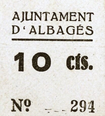 Аверс банкноты 10 centymów Albaje (Hiszpania)