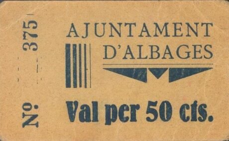 Аверс банкноты 50 сантимов Альбаже (Испания)