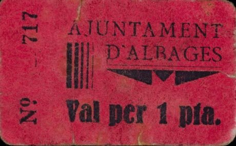 Аверс банкноты 1 песета Альбаже (Испания)