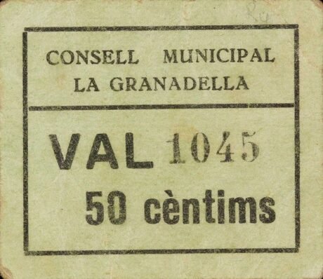 Аверс банкноты 50 centymów La Granadella (Hiszpania)