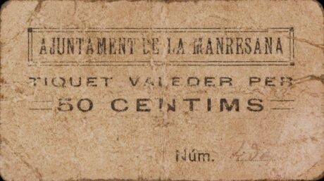 Аверс банкноты 50 сантимов Ла Манресана (Испания)