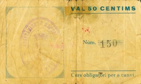 Реверс банкноты 50 сантимов Ла Сентиу (Испания) 1937 года