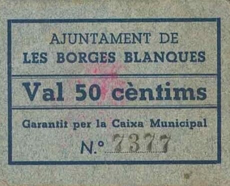 Аверс банкноты 50 сентимо Ле Борхес Бланки (Испания)