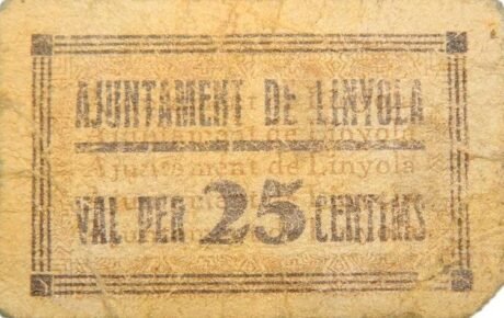 Аверс банкноты 25 сантимов Линьола (Испания)