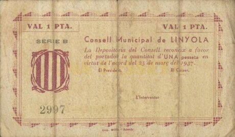 Аверс банкноты 1 peseta Lignola (Spain) 1937