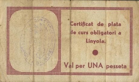 Реверс банкноты 1 peseta Lignola (Spain) 1937