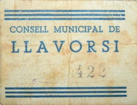 Аверс банкноты 1 песета Льяворси (Испания) 1937 года