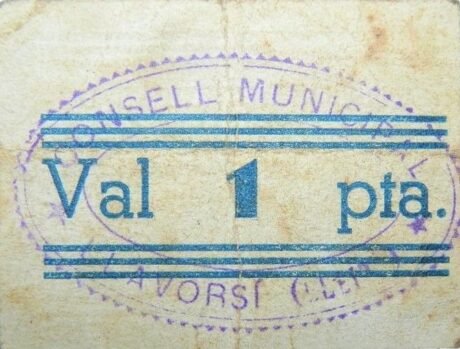 Реверс банкноты 1 песета Льяворси (Испания) 1937 года