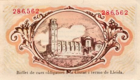 Реверс банкноты 50 centymów Lleida (Hiszpania) 1937