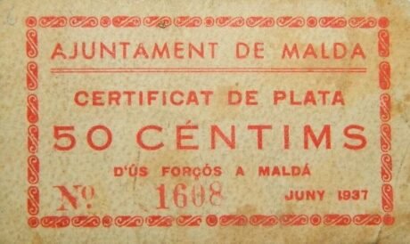 Аверс банкноты 50 centymów Malda (Hiszpania) 1937