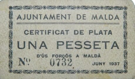Аверс банкноты 1 peseta Malda (Spain) 1937