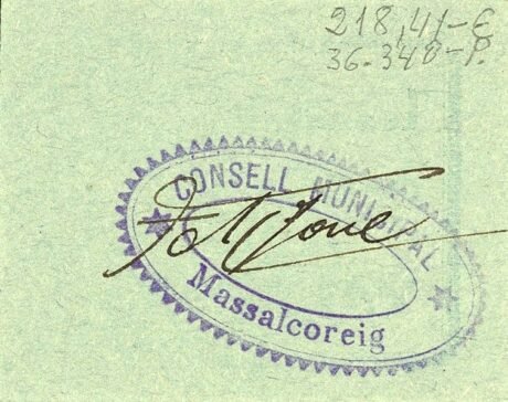 Реверс банкноты 2 pesety Massalcoreig (Hiszpania)