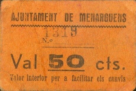 Аверс банкноты 50 centymów Menargens (Hiszpania)