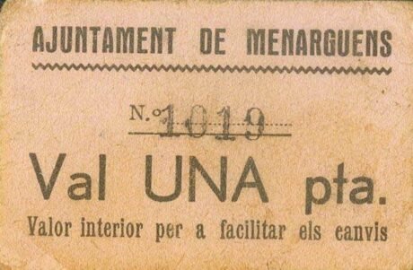 Awers banknotu 1 Peseta Menargens (Hiszpania)