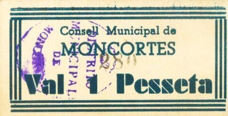 Аверс банкноты 1 peseta Moncortes (Spain)