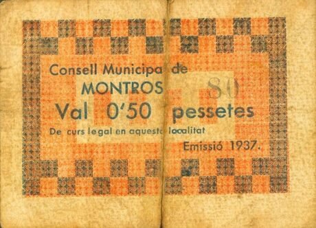 Аверс банкноты 0,50 песеты Мон-Ро (Испания) 1937 года