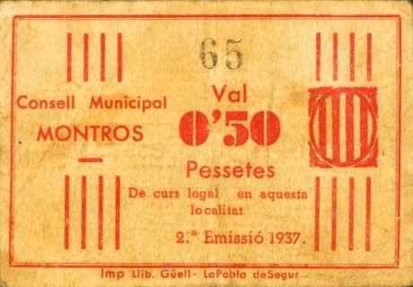 Аверс банкноты 0,50 Pesetas Mon-Ro (Hiszpania) 1937