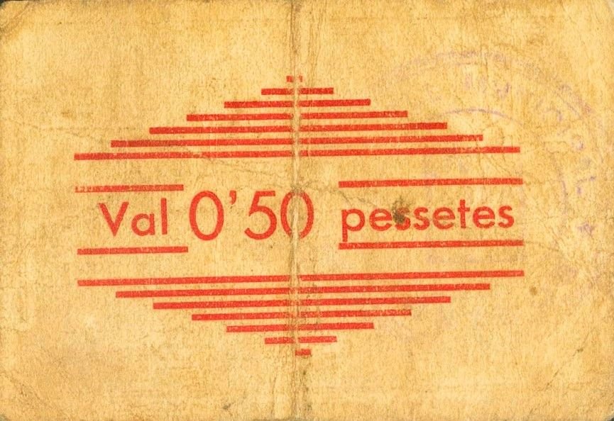 Реверс банкноты 0,50 Песеты Мон-Ро (Испания) 1937 года