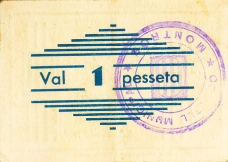 Реверс банкноты 1 peseta Mon-Ro (Hiszpania) 1937