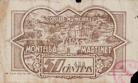 Реверс банкноты 50 сантимов Монтелла и Мартине (Испания) 1937 года