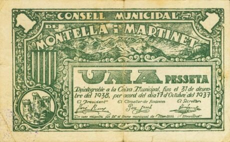Аверс банкноты 1 peseta Montella e Martine (Hiszpania) 1937