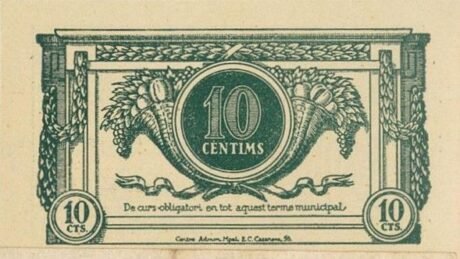Rewers banknotu 10 centimones de Segre (Hiszpania) 1937