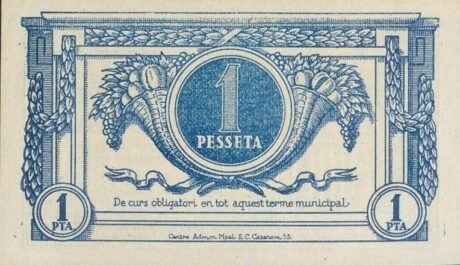 Реверс банкноты 1 peseta Noves de Segre (Hiszpania) 1937