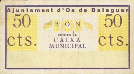 Аверс банкноты 50 centymów Os de Balaguer (Hiszpania) 1937