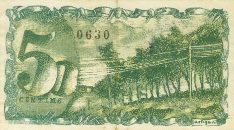 Реверс банкноты 50 сантимов Пинеда де Сегарра (Испания) 1937 года