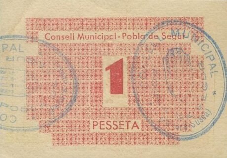 Реверс банкноты 1 peseta Pobla de Segur (Hiszpania) 1937