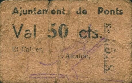 Аверс банкноты 50 сентимопонтов (Испания)