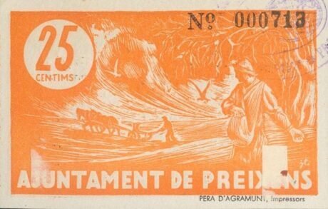 Реверс банкноты 25 centimes Preixens (Hiszpania)