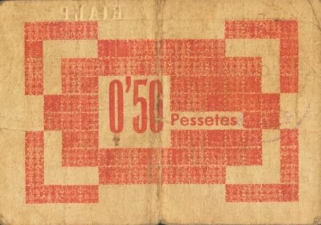 Реверс банкноты 0,50 Песеты Риальп (Испания) 1937 года